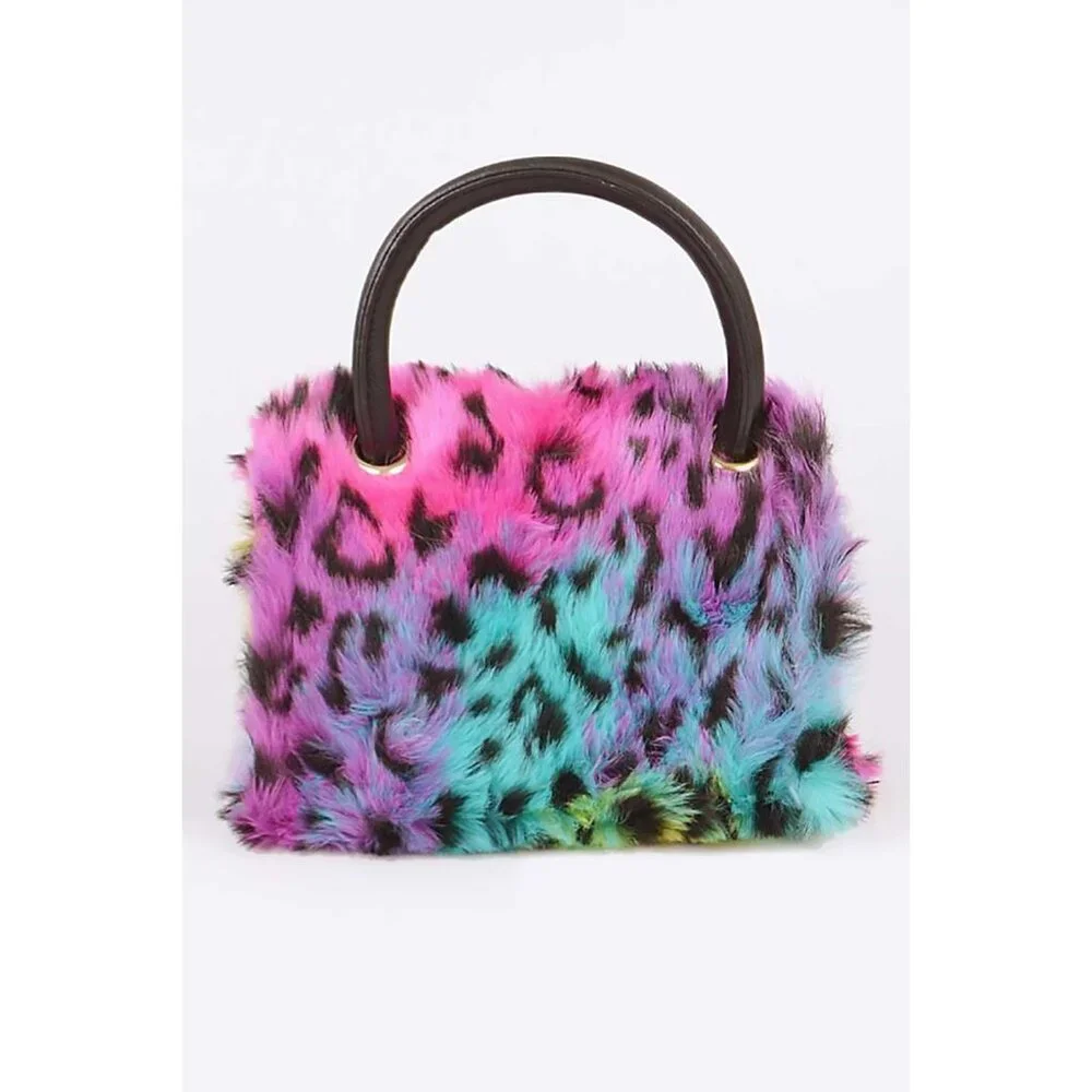Mix Leopard Print Faux Fur Iconic Swing Bag/Clutch Purse - Picture 1 of 5